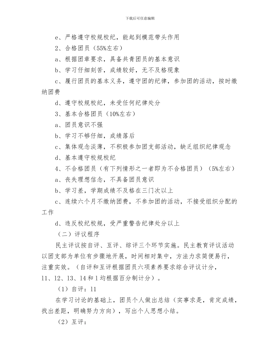 团员思想工作自我鉴定模板与团员教育评议活动实施方案汇编_第3页