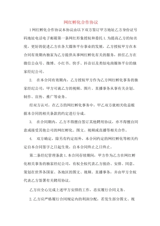 网红孵化合作协议