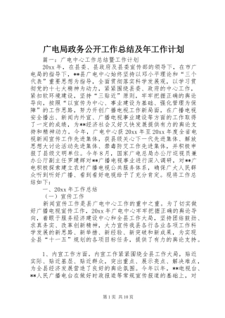 广电局政务公开工作总结及年工作计划