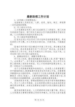 最新助理工作计划