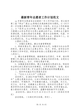 最新青年志愿者工作计划范文