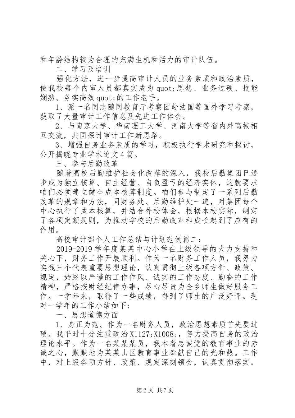 高校审计部个人工作总结与计划范例_第2页