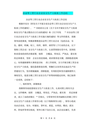 冶金等工贸行业企业安全生产大检查工作总结【可编辑版】