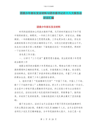 团委少年部长发言材料与团市委书记在十八大报告会讲话汇编