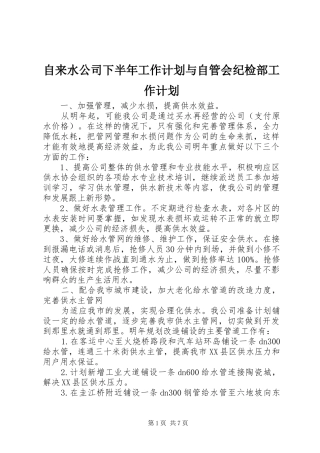 自来水公司下半年工作计划与自管会纪检部工作计划