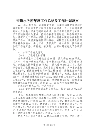 街道水务所年度工作总结及工作计划范文