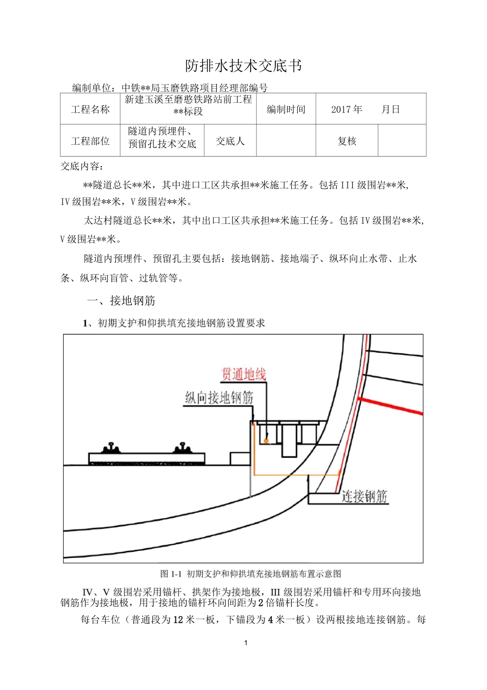隧道内预埋件、预留孔交底_第1页
