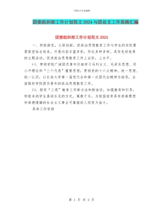 团委组织部工作计划范文2024与团总支工作思路汇编