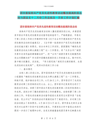 团市委保持共产党员先进性教育活动整改提高阶段总结与团总支十二月份工作总结及一月份工作计划汇编