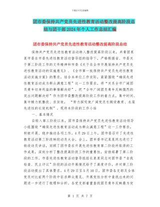 团市委保持共产党员先进性教育活动整改提高阶段总结与团干部2024年个人工作总结汇编