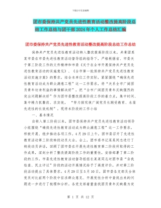 团市委保持共产党员先进性教育活动整改提高阶段总结工作总结与团干部2024年个人工作总结汇编