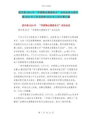 团市委2024年“学雷锋志愿服务月”活动总结与团市委2024年工作总结和2024年工作打算汇编