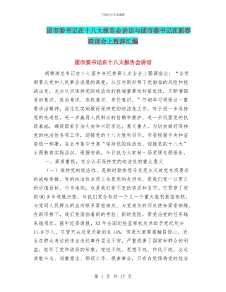 团市委书记在十八大报告会讲话与团市委书记在新春联谊会上致辞汇编
