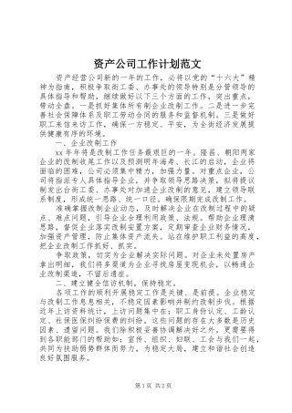 资产公司工作计划范文