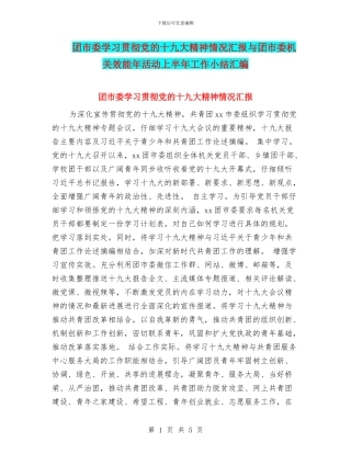 团市委学习贯彻党的十九大精神情况汇报与团市委机关效能年活动上半年工作小结汇编