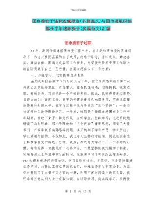 团市委班子述职述廉报告与团市委组织部部长半年述职报告(多篇范文)汇编