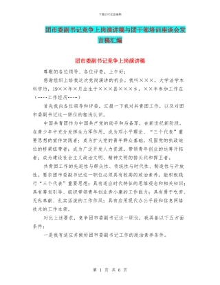 团市委副书记竞争上岗演讲稿与团干部培训座谈会发言稿汇编
