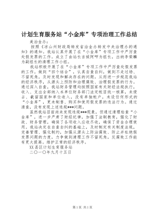 计划生育服务站“小金库”专项治理工作总结