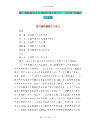 团干挂职锻炼工作总结与团干部个人工作总结汇编