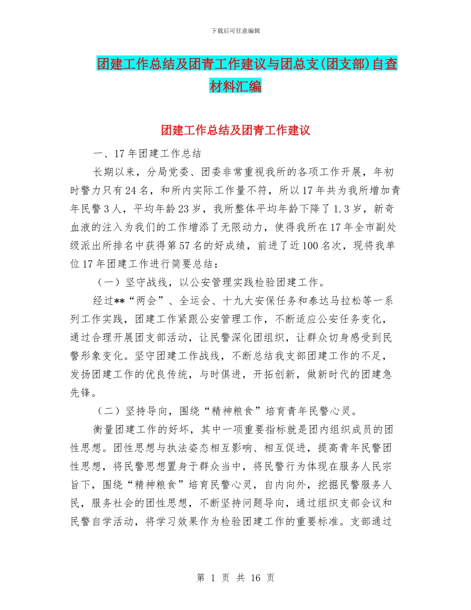 团建工作总结及团青工作建议与团总支自查材料汇编_第1页