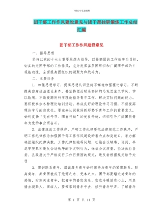 团干部工作作风建设意见与团干部挂职锻炼工作总结汇编