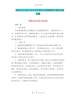 团总支办公室工作计划与团总支实践部部门建设方案汇编