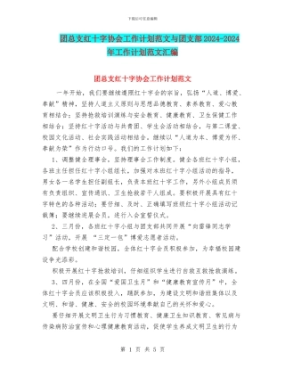 团总支红十字协会工作计划范文与团支部2024