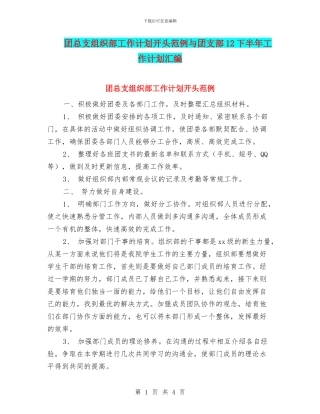 团总支组织部工作计划开头范例与团支部12下半年工作计划汇编