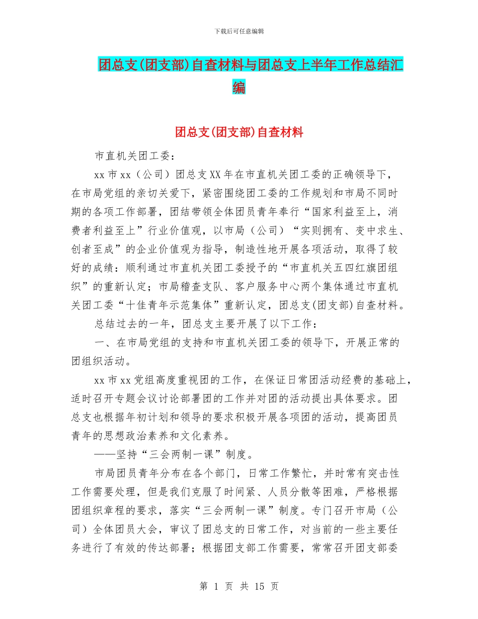 团总支自查材料与团总支上半年工作总结汇编_第1页