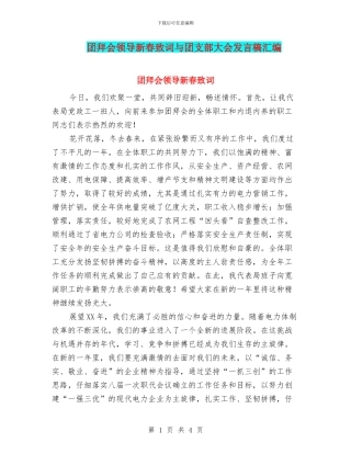 团拜会领导新春致词与团支部大会发言稿汇编