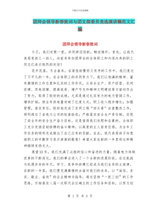 团拜会领导新春致词与团支部委员竞选演讲稿范文汇编