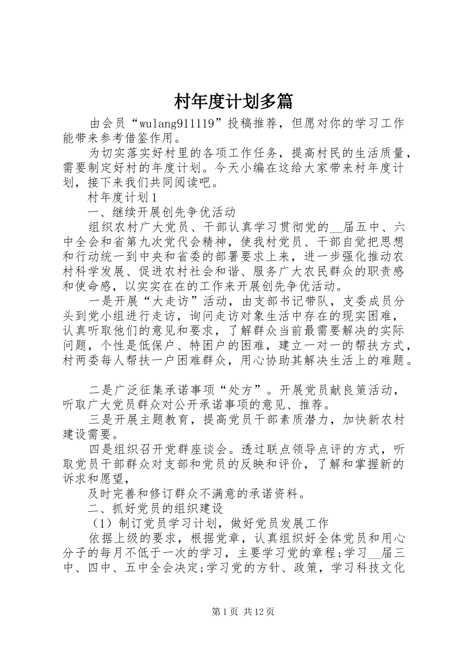 村年度计划多篇_第1页