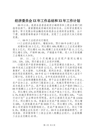 经济委员会XX年工作总结和XX年工作计划