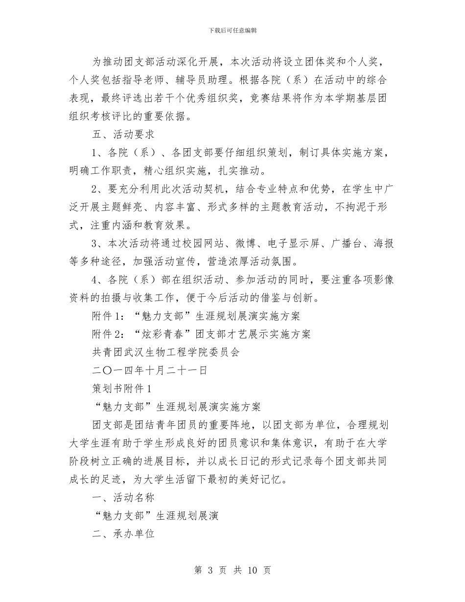 团支部风采展示大赛活动策划书与团组织年度工作计划汇编_第3页