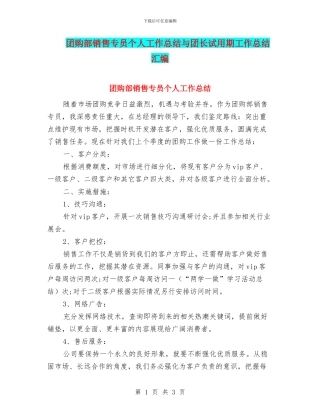 团购部销售专员个人工作总结与团长试用期工作总结汇编