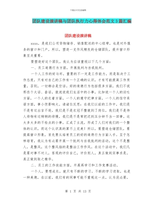 团队建设演讲稿与团队执行力心得体会范文3篇汇编