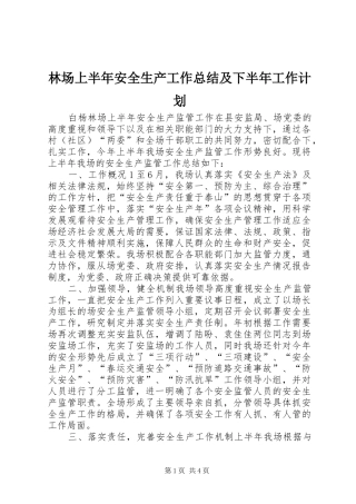 林场上半年安全生产工作总结及下半年工作计划