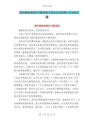 团队精神使我们不断进取与团队长试用期工作总结汇编