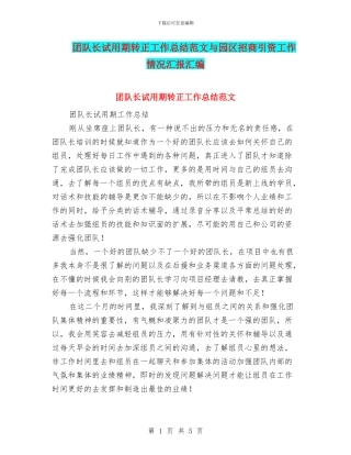 团队长试用期转正工作总结范文与园区招商引资工作情况汇报汇编