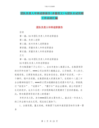 团队负责人年终述职报告与团队长试用期工作总结汇编