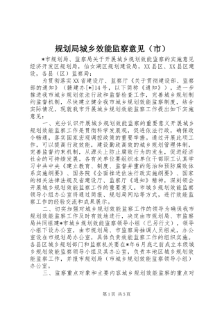 规划局城乡效能监察意见（市）