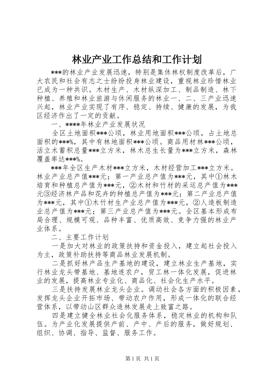 林业产业工作总结和工作计划_第1页