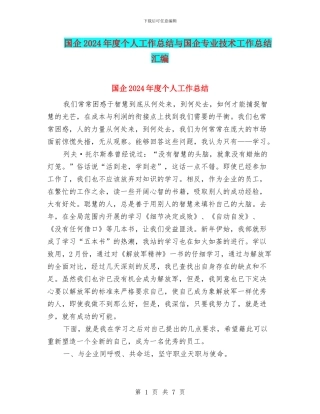 国企2024年度个人工作总结与国企专业技术工作总结汇编