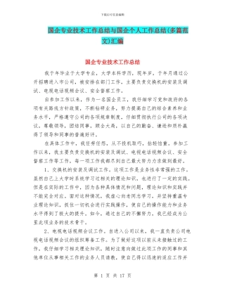 国企专业技术工作总结与国企个人工作总结汇编