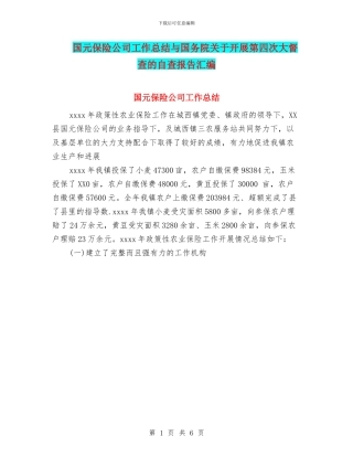 国元保险公司工作总结与国务院关于开展第四次大督查的自查报告汇编