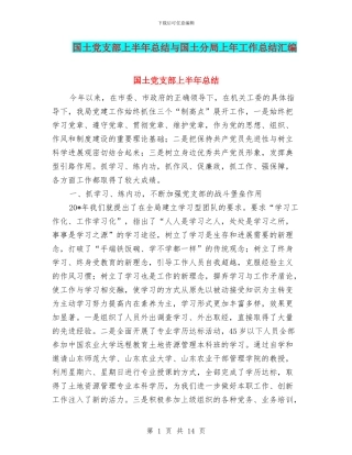 国土党支部上半年总结与国土分局上年工作总结汇编