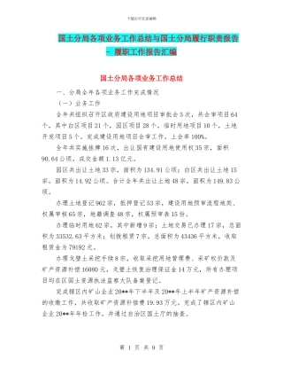 国土分局各项业务工作总结与国土分局履行职责报告