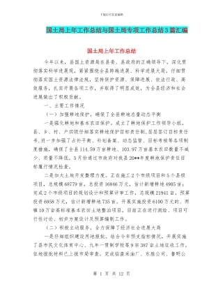 国土局上年工作总结与国土局专项工作总结3篇汇编