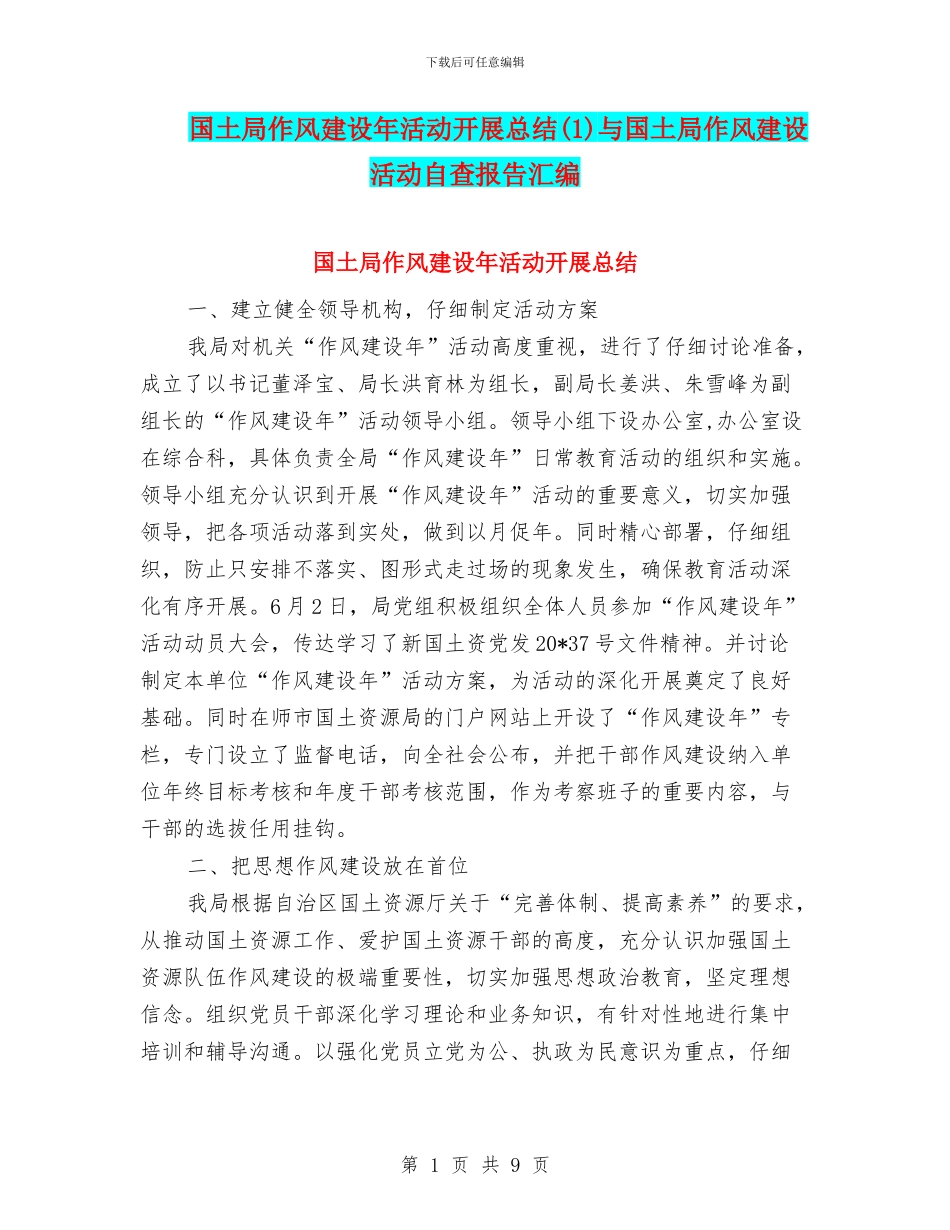 国土局作风建设年活动开展总结(1)与国土局作风建设活动自查报告汇编_第1页