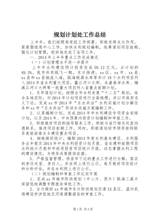 规划计划处工作总结